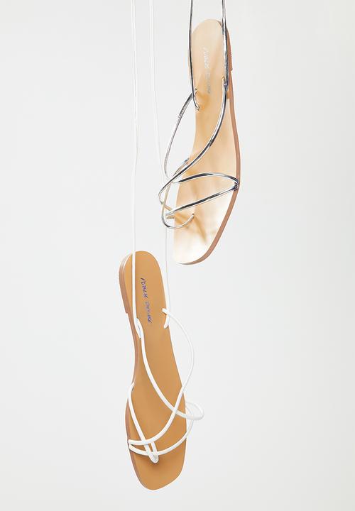 Public Desire - Sunset strappy lace up flat sandal - silver