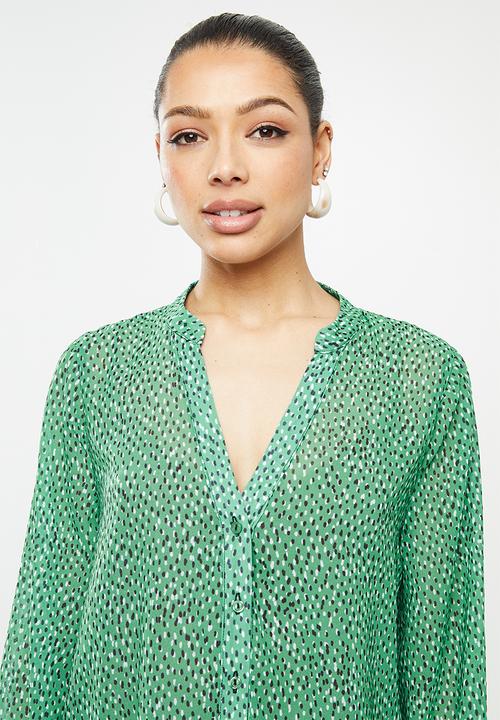 edit - Chiffon mandarin collar shirt - green 