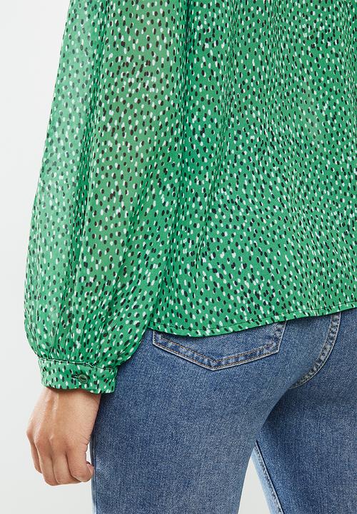 edit - Chiffon mandarin collar shirt - green 