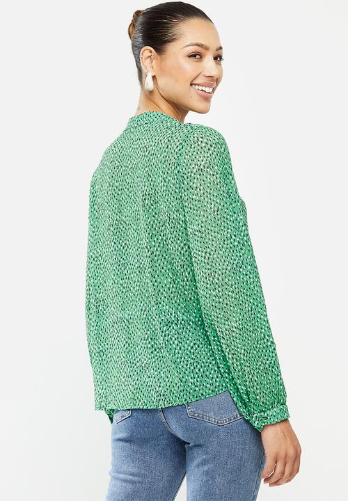 edit - Chiffon mandarin collar shirt - green 