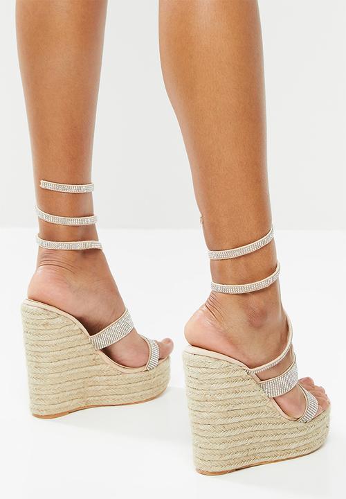Public Desire - Lux diamante upper espadrille wedge heel - neutral