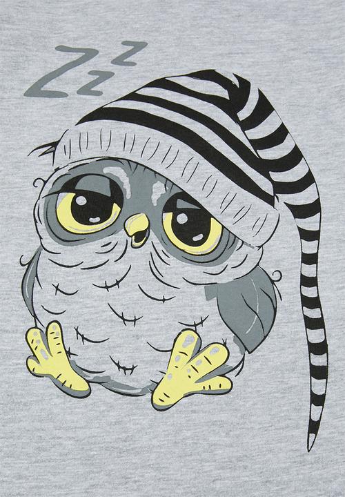 Pop Candy - Pants & short sleeve tee pj set - grey & black 