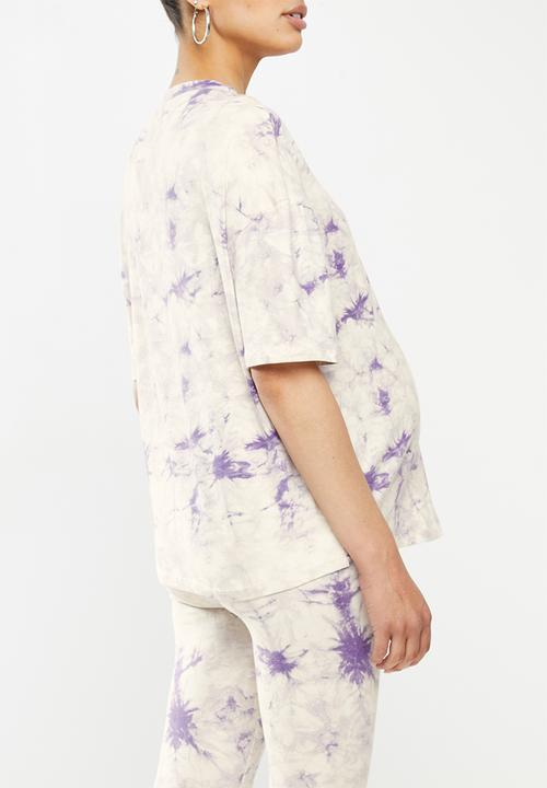 Missguided - Maternity tie dye T-shirt - white & purple