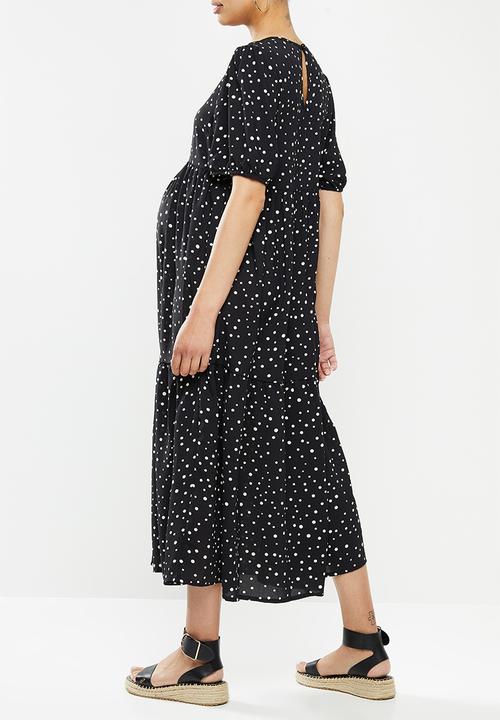 Missguided - Maternity polka dot midaxi smock dress - black & white