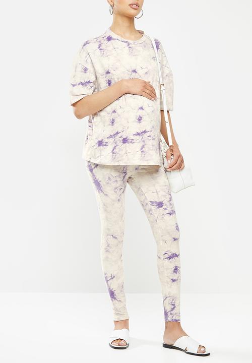 Missguided - Maternity tie dye T-shirt - white & purple