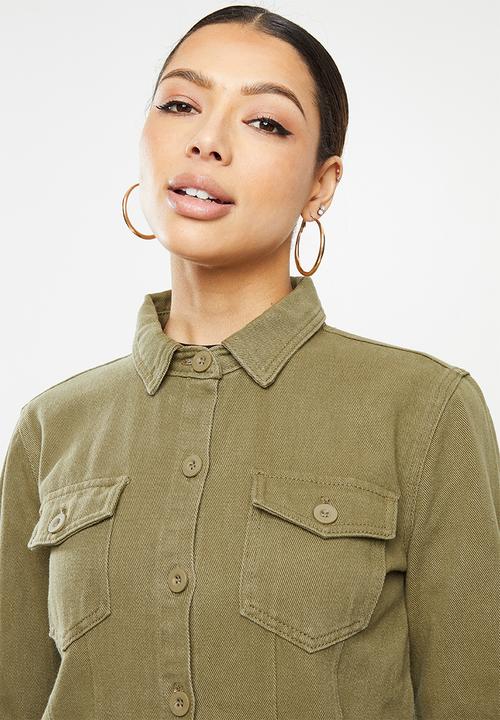 Missguided - Denim shirt co ord - khaki