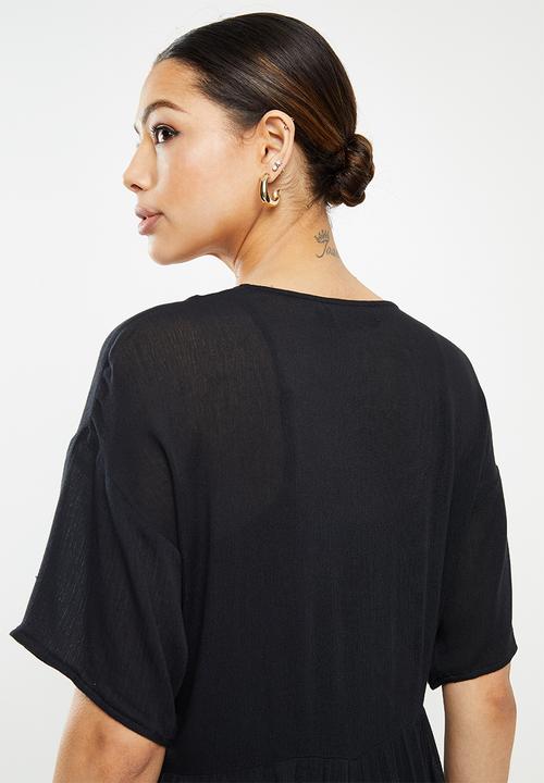 Missguided - Crinkle viscose button through playsuit - black