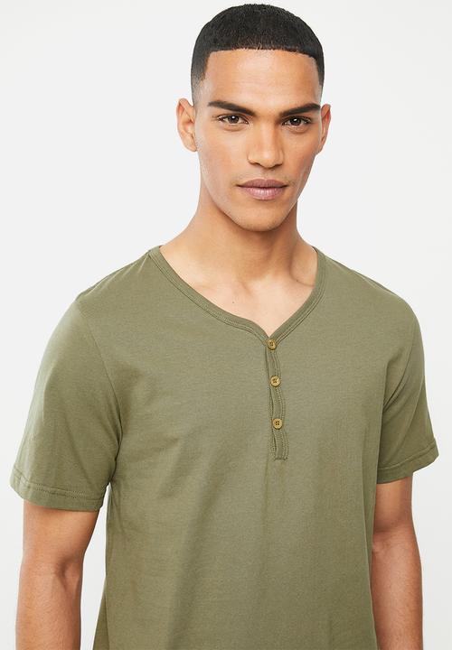 Cotton On - Essential henley T-shirt - khaki