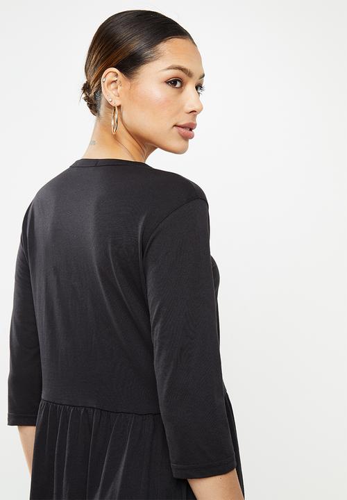 Missguided - Basic jersey smock dress long sleeve - black
