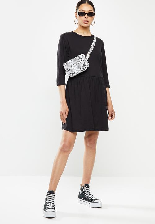 Missguided - Basic jersey smock dress long sleeve - black