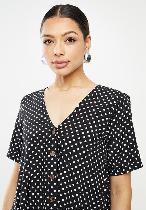 Missguided - Button thru smock dress polka dot - black & white
