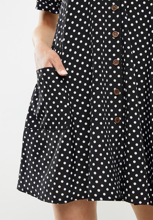 Missguided - Button thru smock dress polka dot - black & white