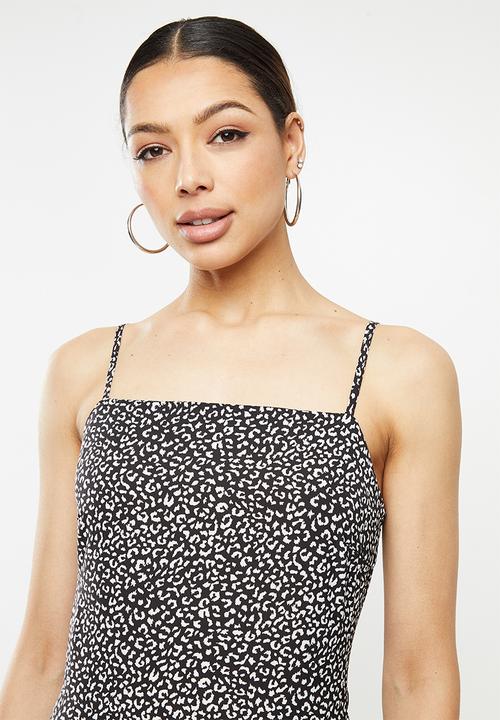 Missguided - Cami tie back aline dress leopard - black & white 