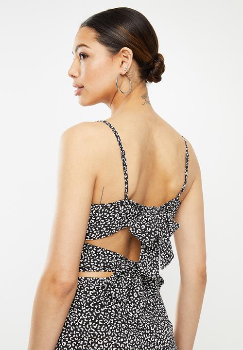 Missguided - Cami tie back aline dress leopard - black & white 