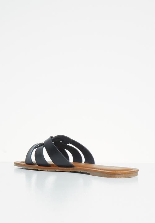 POLO - Hanna 3 strap flat sandal - black