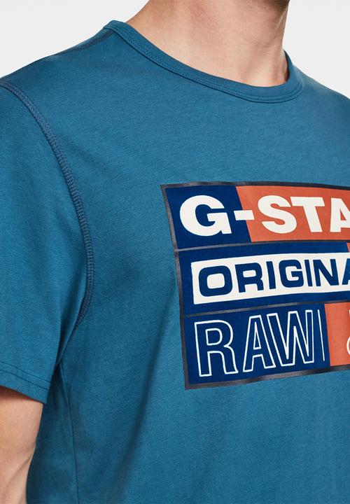 G-STAR - Originals flock logo tee - cricket blue