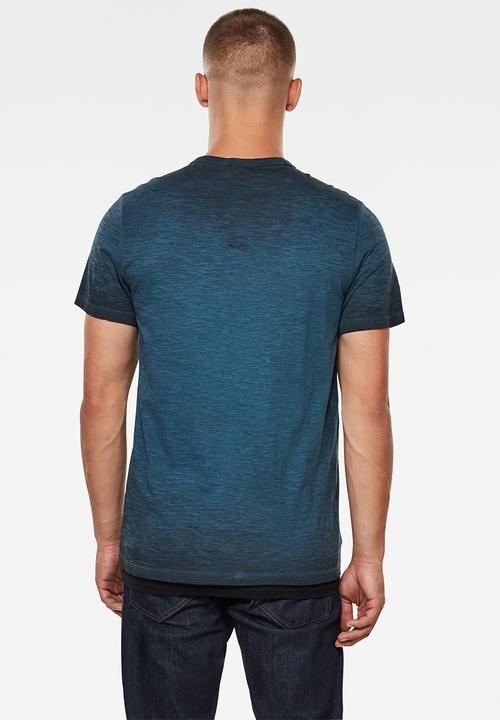 G-STAR - Double dye logo + r tee - blue & black 