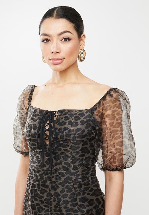 Missguided - Organza leopard milkmaid playsuit - brown & black 