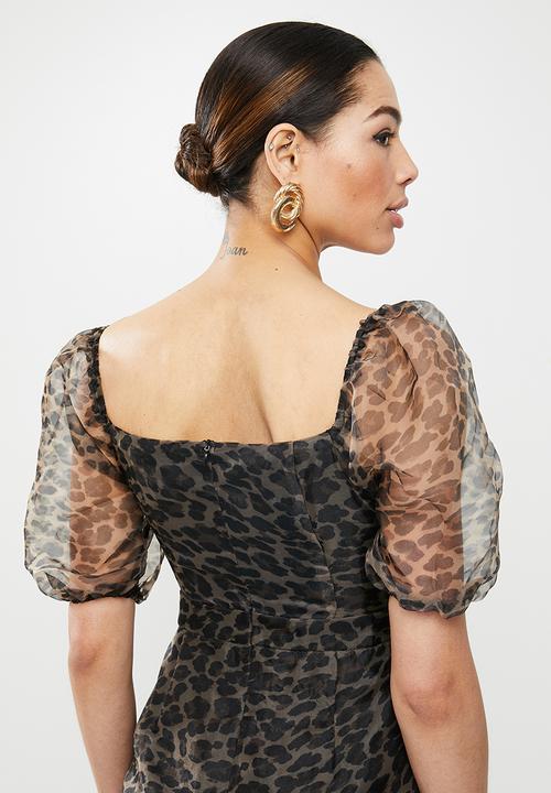 Missguided - Organza leopard milkmaid playsuit - brown & black 
