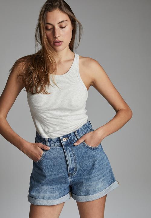 Cotton On - High mom denim short - jetty blue
