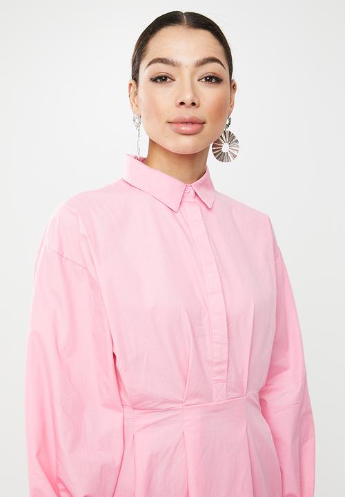 Missguided - Pleated cuff skater shirt dress - pink