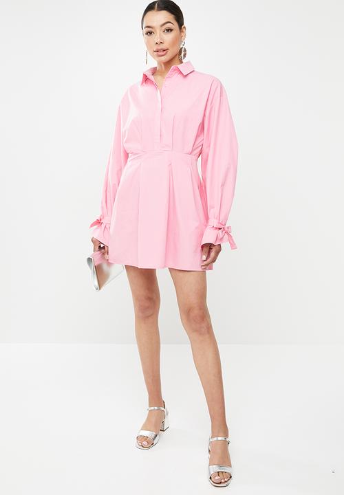 Missguided - Pleated cuff skater shirt dress - pink
