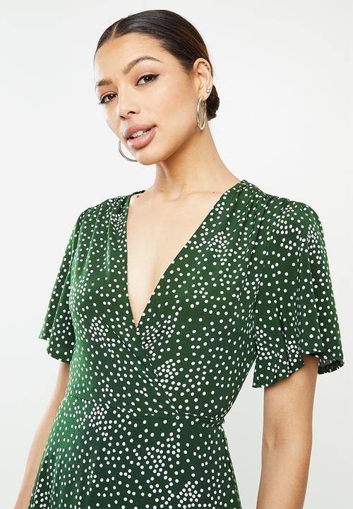 Missguided - High low wrap midi dress short sleeve - green 