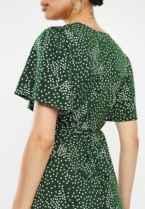 Missguided - High low wrap midi dress short sleeve - green 