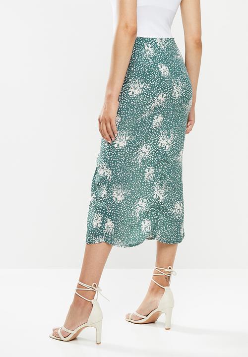 Missguided - Green printed midi slip skirt - green