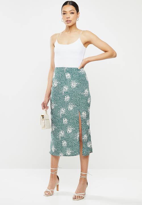 Missguided - Green printed midi slip skirt - green
