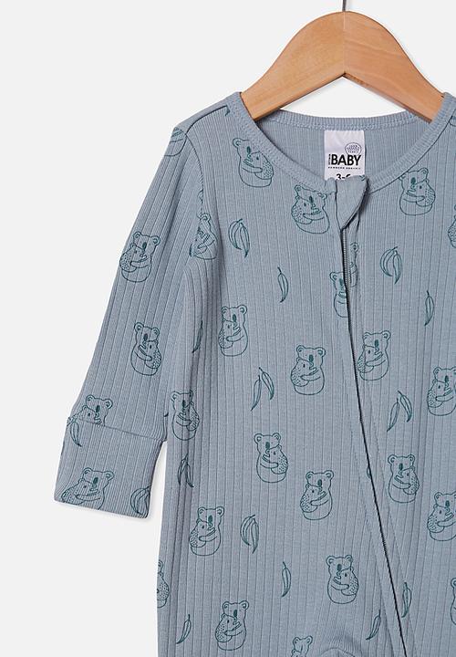 Cotton On - Organic newborn zip through romper - rain cloud cuddly koala