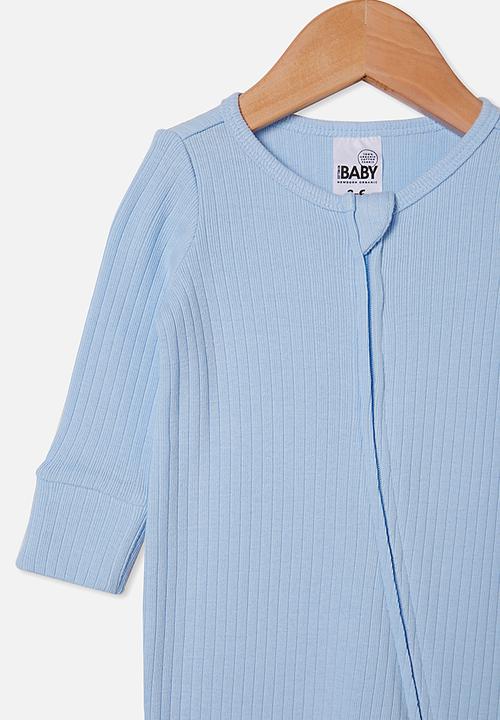 Cotton On - Organic newborn zip through romper - white water blue