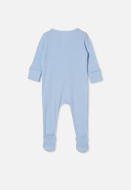 Cotton On - Organic newborn zip through romper - white water blue