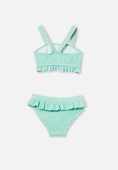 Cotton On - Polly rib ruffle tankini - mint breeze