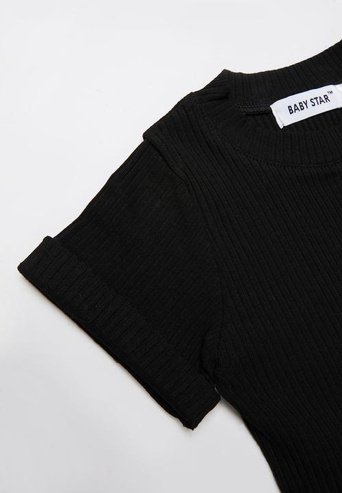 Baby Star - Ribbed tee & stripe shorts set - black & white