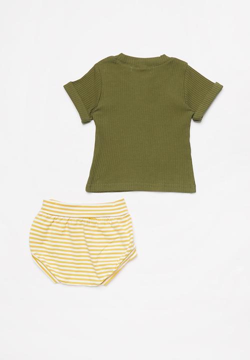 Baby Star - Ribbed tee & stripe shorts set - multi