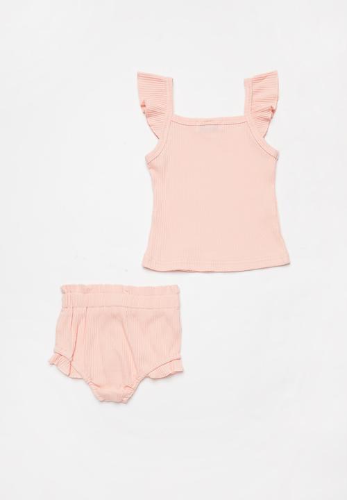 Baby Star - Girls 2 piece ruffle set - peach