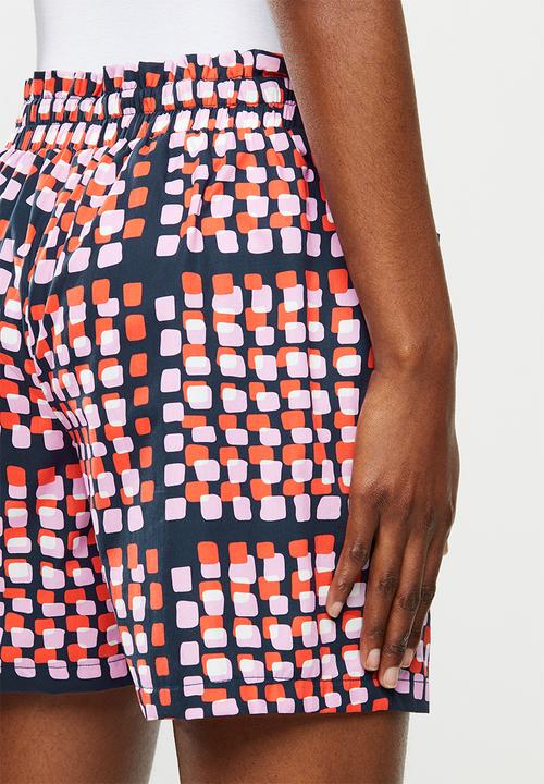 Me&B - Bright check cotton short with oversized pockets - multi 