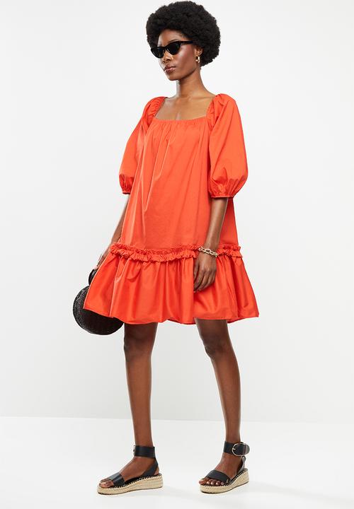 Me&B - Cotton swing dress with picrust detail - orange 