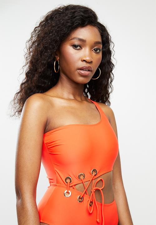 Missguided - One shoulder cut out eyelet swimsuit - orange