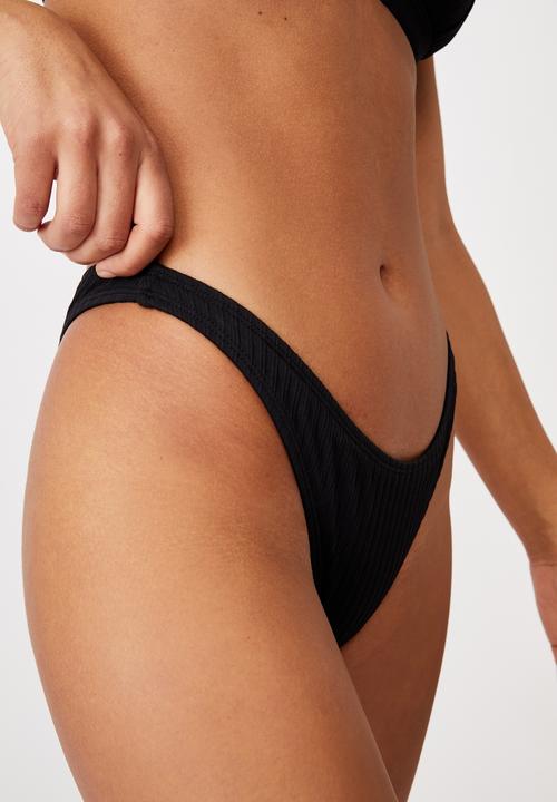 Cotton On - Refined high side brazilian bikini bottom - black rib 21