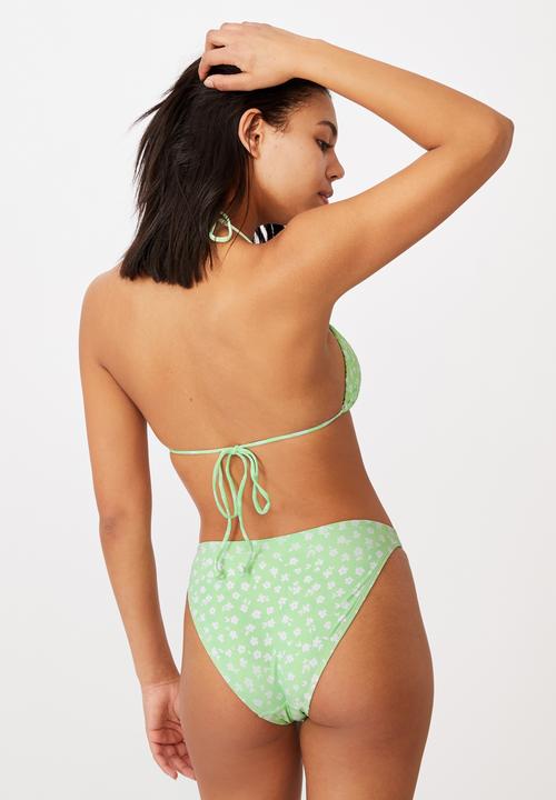 Cotton On - Slider triangle bikini top - mint daisy shirreed