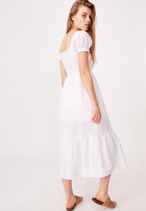 Cotton On - Woven louise shirred maxi dress - white gingham