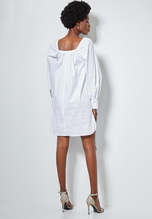 Superbalist - Square neck cotton trapeze dress - white