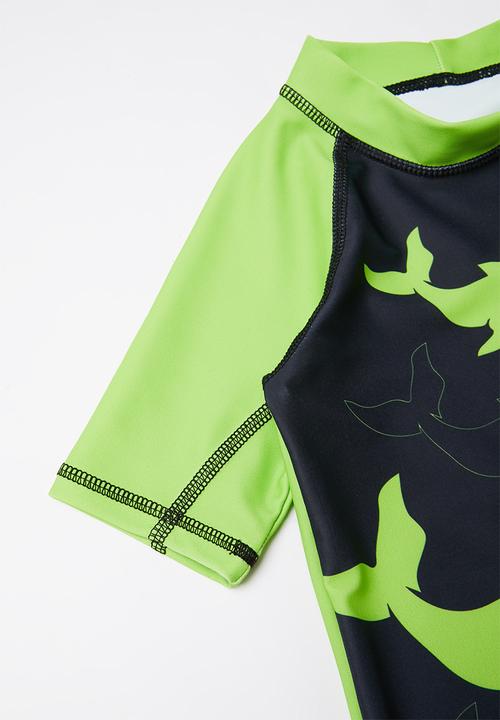 Pop Candy - Boys short sleeve rashvest - green & black