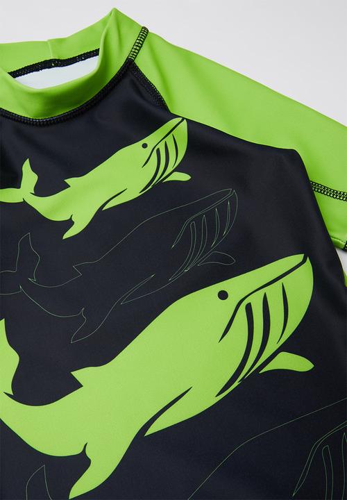 Pop Candy - Boys short sleeve rashvest - green & black
