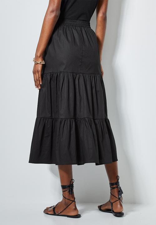 Superbalist - Poplin tiered midi skirt - black