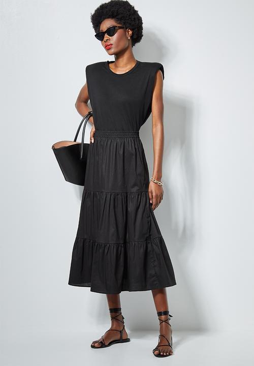 Superbalist - Poplin tiered midi skirt - black