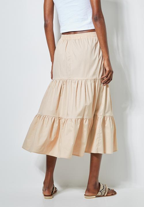 Superbalist - Poplin tiered midi skirt - beige