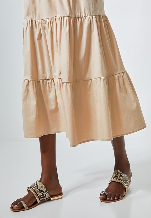 Superbalist - Poplin tiered midi skirt - beige
